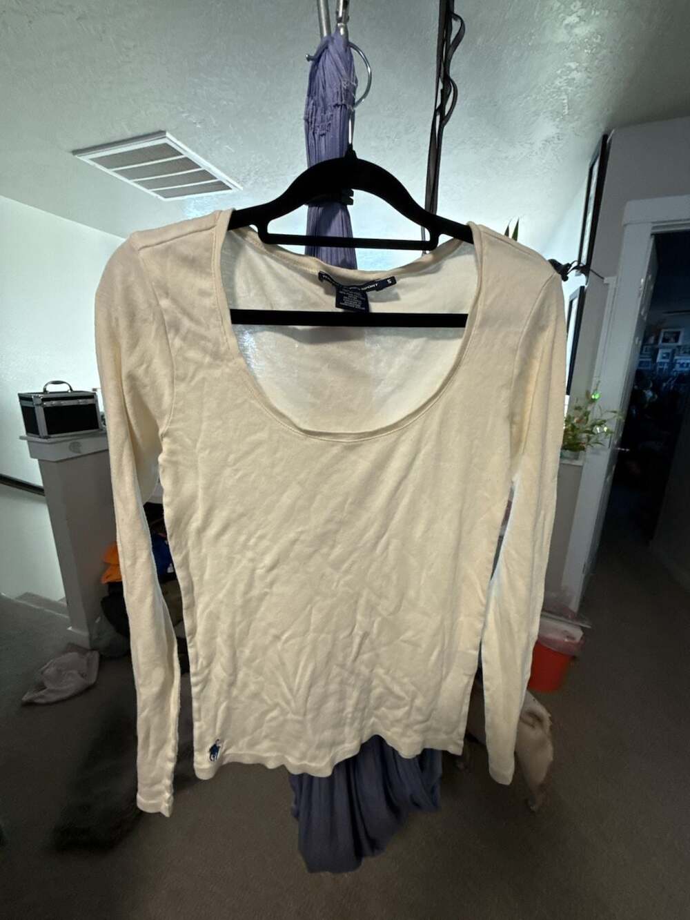 Ralph Lauren Sport Long Sleeve Scoop Neck Tee Cream Size S